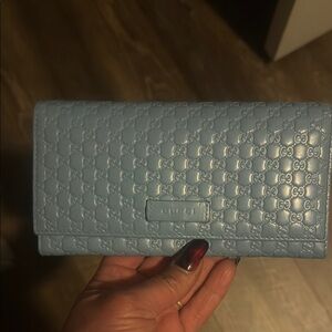 Gucci Blue Embossed Leather Wallet